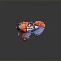 Vibrant Orange Cartoon Space Airplane with Spinning Propeller and Playful Design